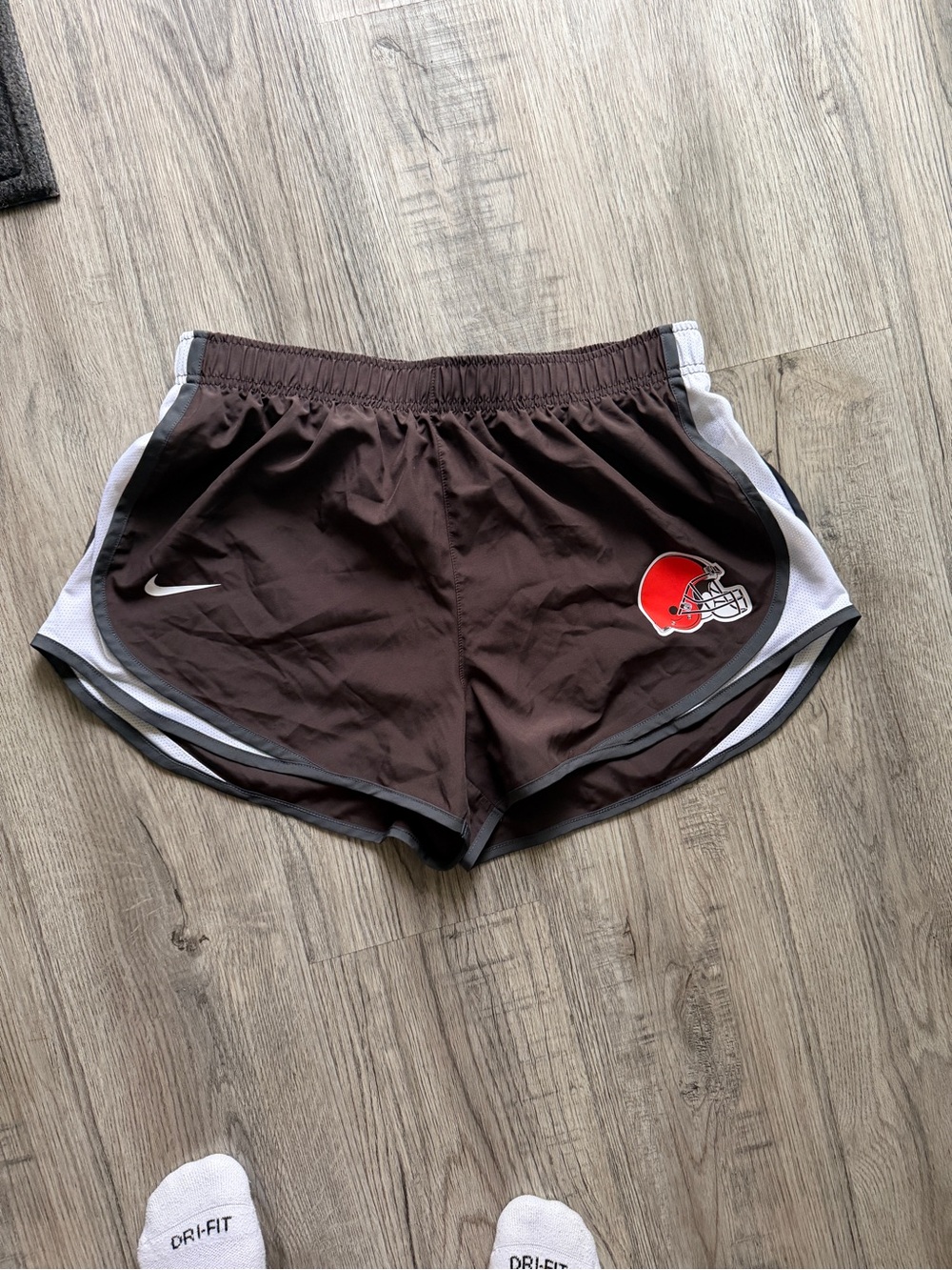 NFL Browns Women's Athletic Shorts with White Trim and Helmet Logo
